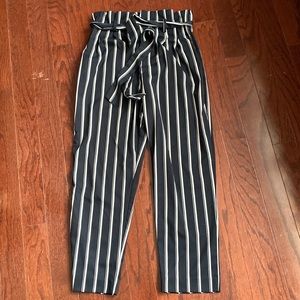 HM navy striped paper bag pants Sz. 10 fits like Sz. 6